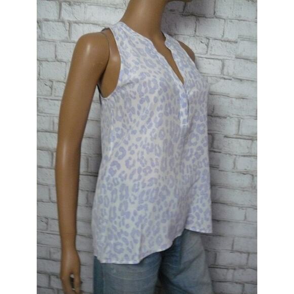 Joie Blue White Leopard Print Silk Vneck Aruna Top XXS NEW - Picture 2 of 6